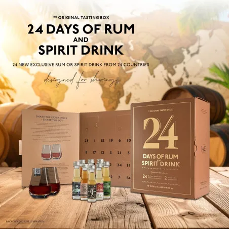 Calendrier de l’Avent du Rhum 2025 - 24 Days of Rum avec une mappemonde en fond